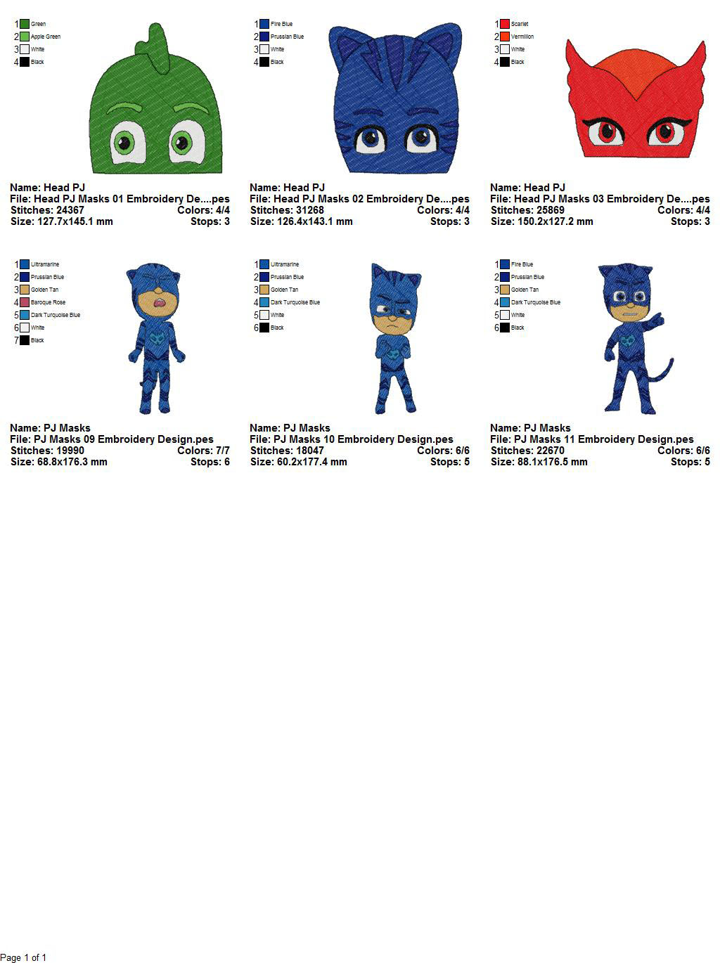 Package 6 PJ Masks 03 Embroidery Designs