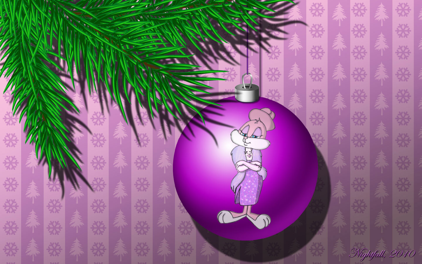 Christmas Cartoon Bunny Ornament Wallpaper